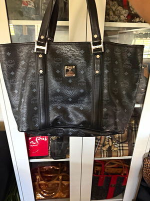 #ad MCM Black Monogram Logo Tote Bag Double Handles Detachable Strap Inner Pockets $150.00