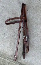 Basket Weave Tooled Leather Western Browband Headstall. Ranch Trail Horse Tack