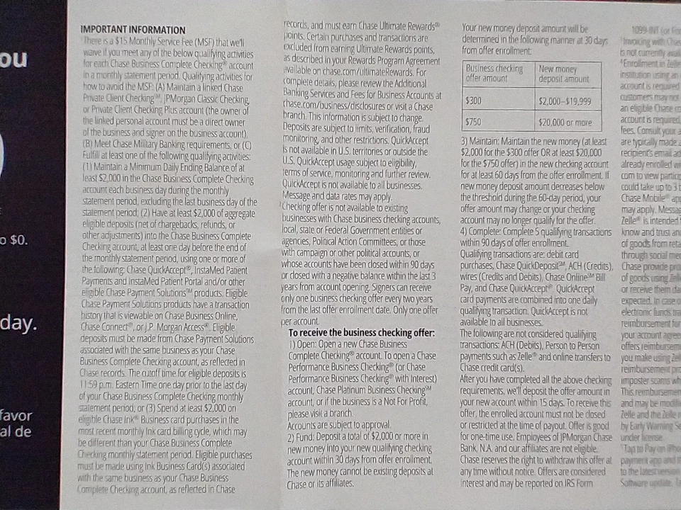 CHASE BANK for BUSINESS CHECKING $750 BONUS COUPON EXP 1/4/2026 PROMO EDELIVERY - Image 4 of 4