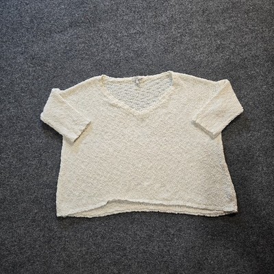 Joie Sweater Womens Size XS White Chunky Knit Short Sleeve V Neck Casual Minimal