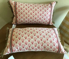 Eastern Accents (2) Koopa Coral Oblong Decorative Pillows 15”x26” Pink & White