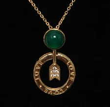 Jadeite Jade Gold Plated Women Wife Love Necklace Fashion Jewelry Gift Box HB401