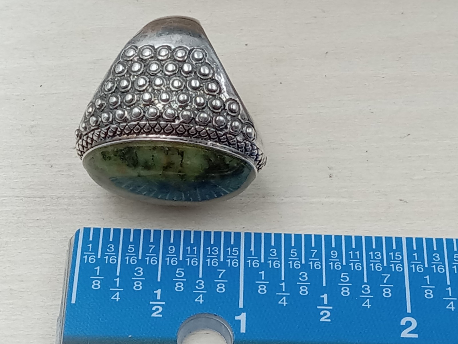 Sterling Silver Statement Ring w Cabochon Green &… - image 10