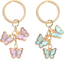 2Pcs Butterfly Keyrings for Women, Cute Keychain Girly Crystal Butterfly Keyring