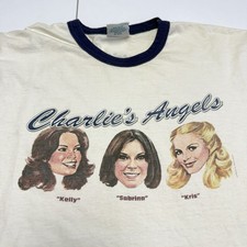 Camiseta Vintage Años 90 Charlies Angels XL Retro Años 70 Programa de TV Azul Timbre Blanco Camiseta