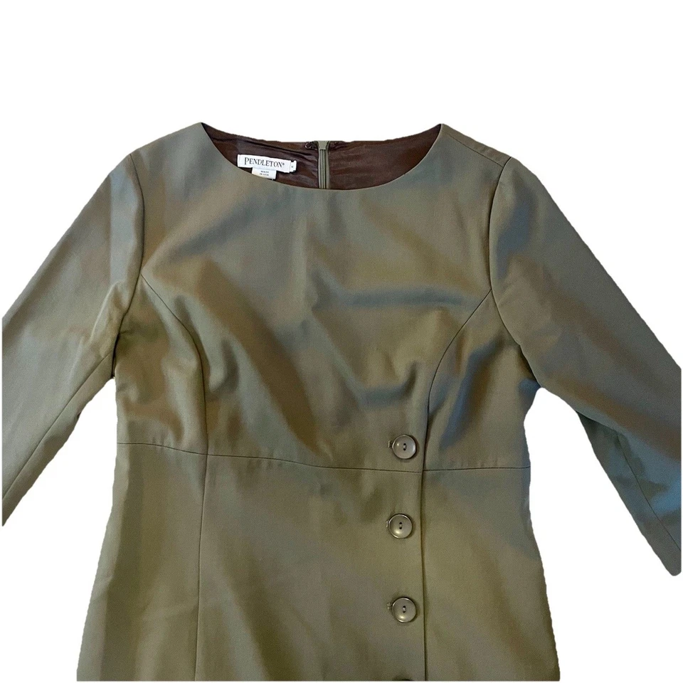 Vintage Pendleton Sheath Dress Women 10 Virgin Wool Olive Green - Image 4 of 4