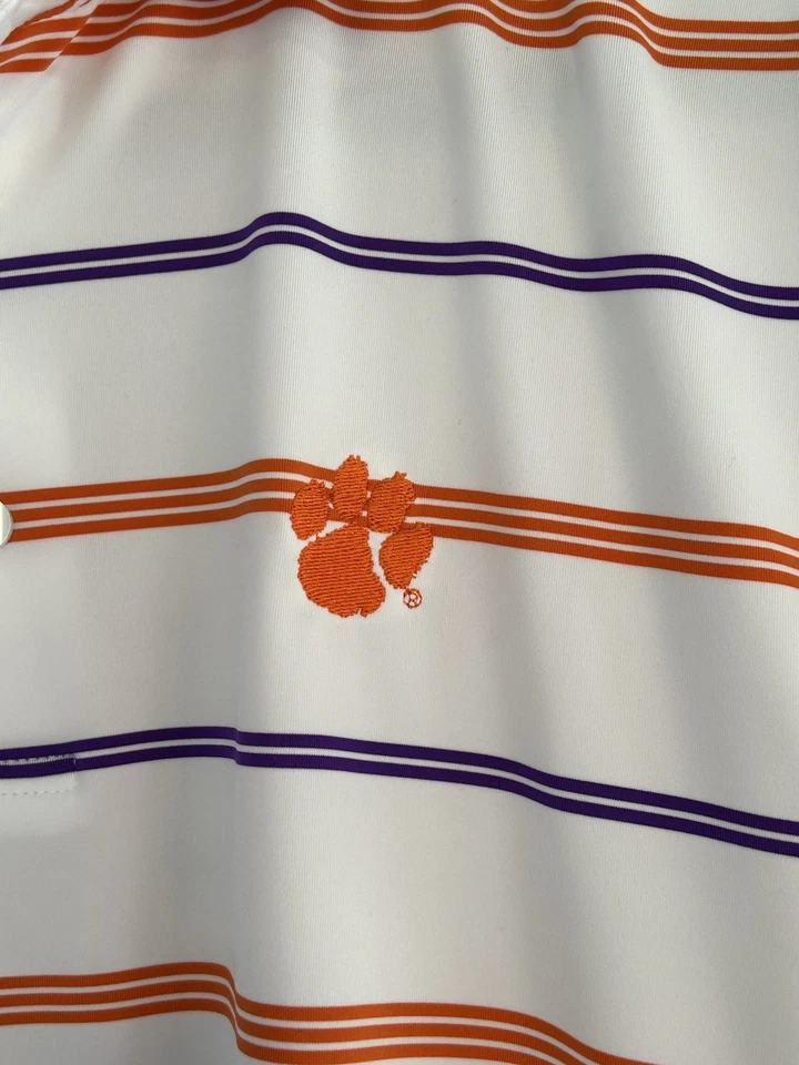 Camisa Polo The Tiger Sports Shop Clemson Tigers Rayas Naranja Púrpura Talla Mediana Foto 3 de 4