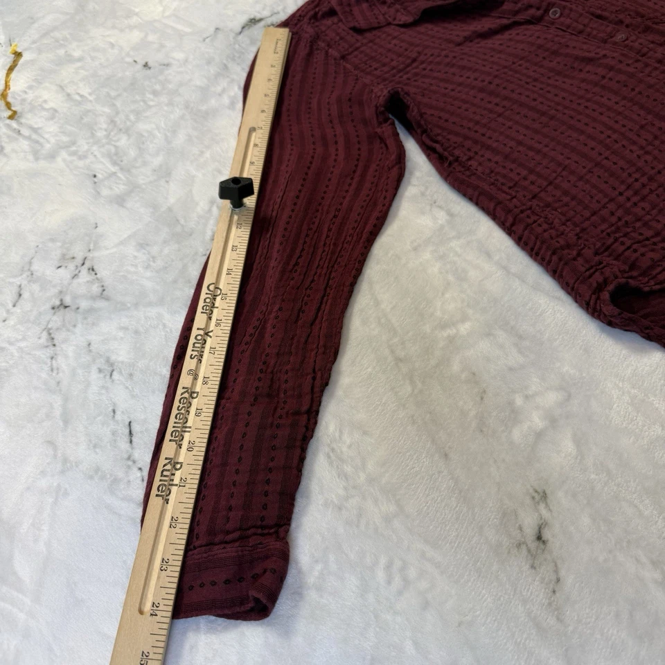 Camisa de tela y piedra para mujer talla grande borgoña playa campesina costera top Foto 3 de 4