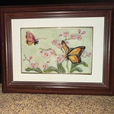 Hand Painted 3D Art in Frame By A. Richesco Corp. Butetflies. 9x7 Inches