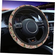 Car Steering Wheel Cover for Women Men, Non-Slip Steering Burgundy Flowers