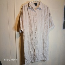 Tahari 100% Linen Shirt Dress L Beige Collared Summer Resort Coastal