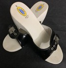 Dr Scholl’s Original Diva Black White Patent Leather Wood Shoes Women’s Size 6 — photo 1