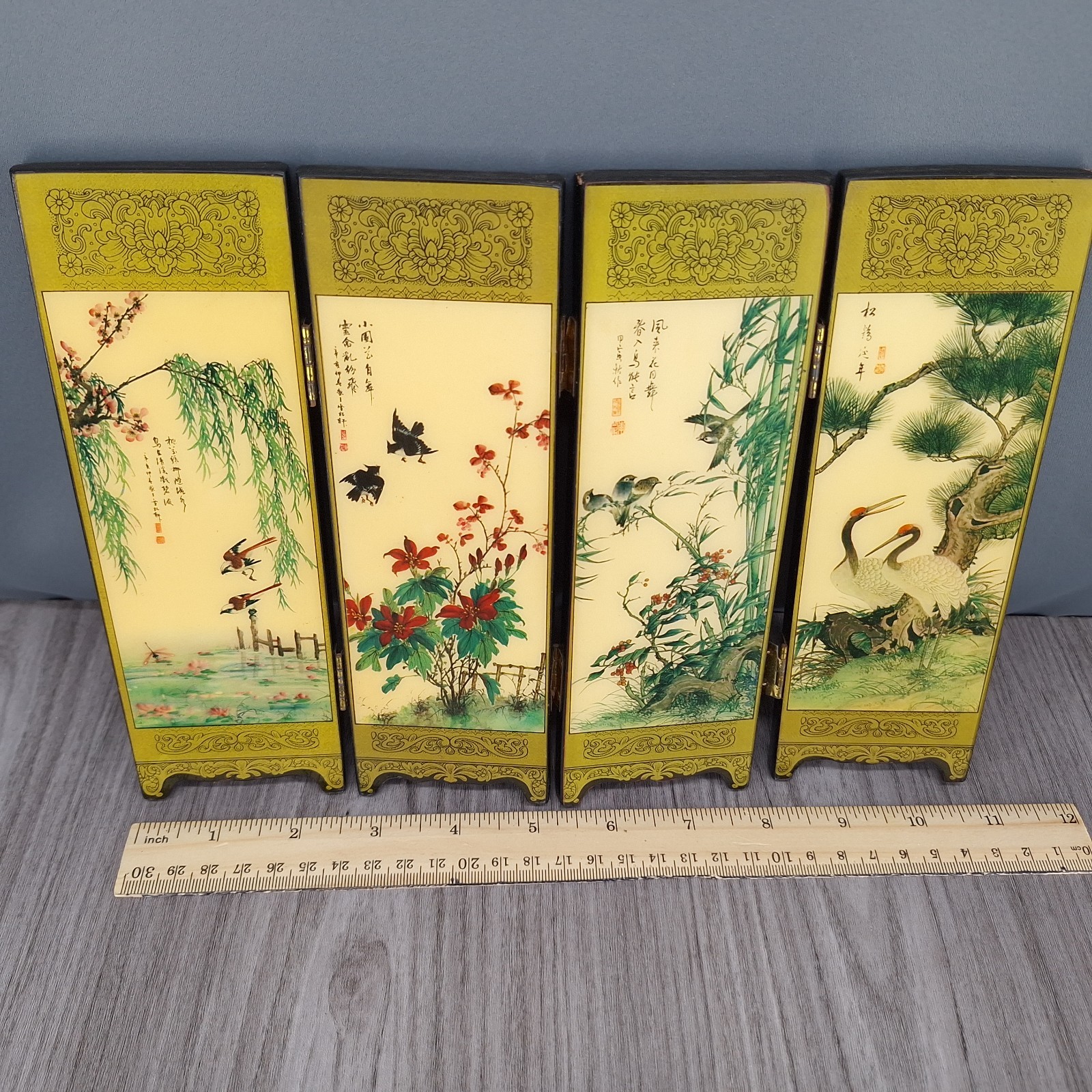 Vtg Asian Folding Table Screen 4 Panel Divider