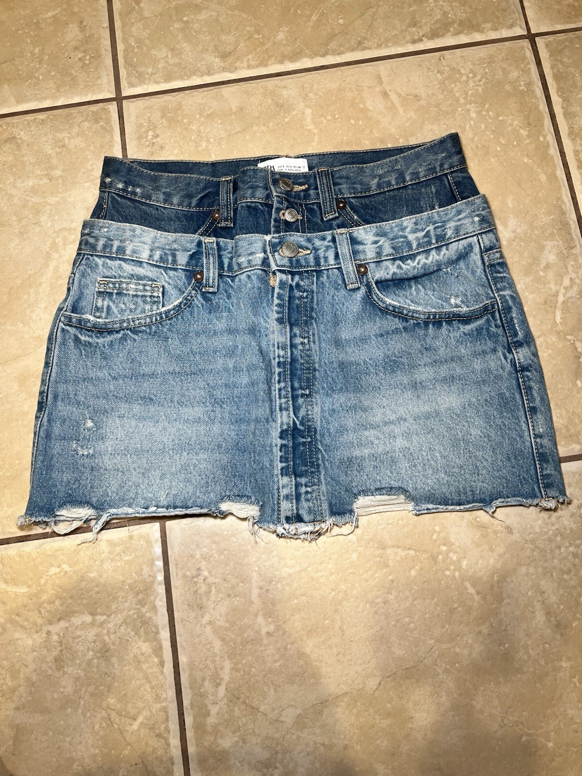 Zara Women's Double Layered Denim Micro Mini Skirt Size Small Distressed