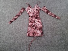 Fashion Nova Small Womens Dress Pink Tie Dye Cold Shoulder Mini Polyester Blend