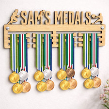 Personalised Rugby Medal Holder, Wood Wall Medal Display Hanger for Rugby Player