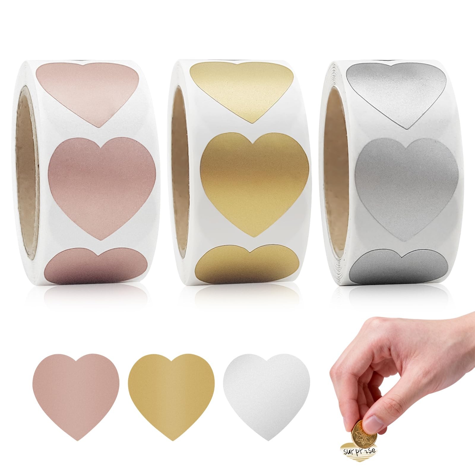 Étiquettes autocollantes à gratter en cœur de 2,5 cm pour personnaliser vos cadeaux d'invités