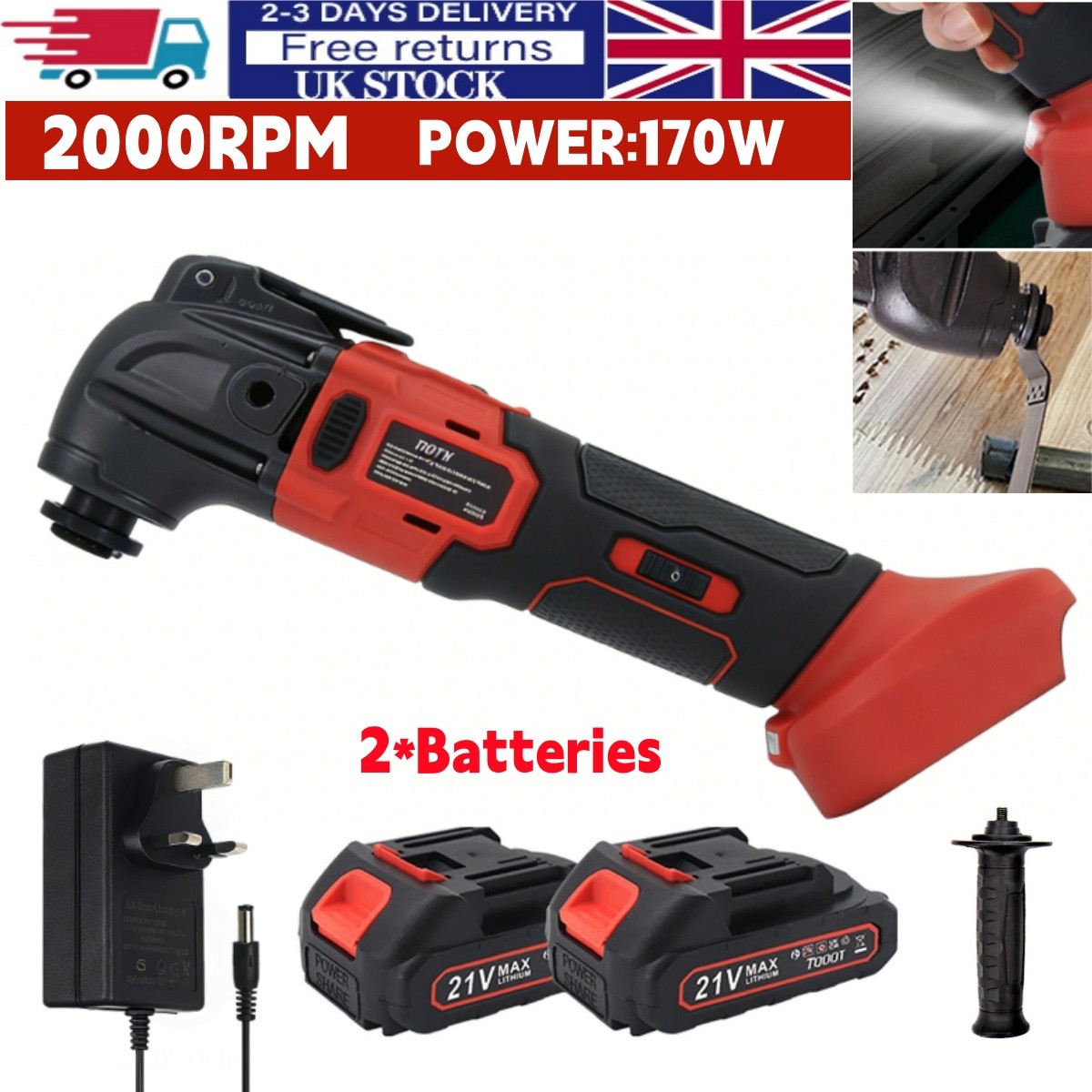 6 Speed Cordless Oscillating Multi Tool Sander Scraper Tool w/ 2x 21V Batteries