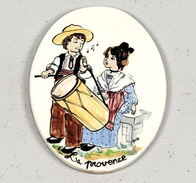 Vtg Art Tile LA PROVENCE Porcelain Medallion Ceramic Signed Handmade '50s France