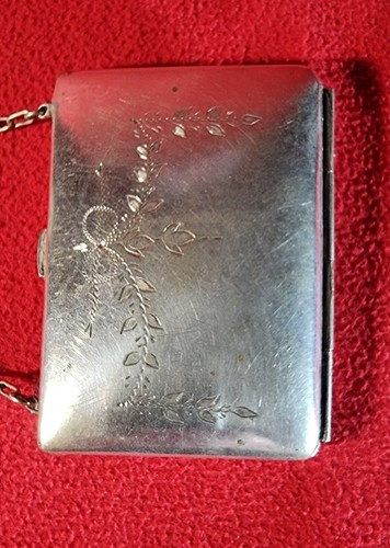 ANTIQUE SILVER PLATED EPNS LADIES COIN PURSE BAG WITH RING CHAIN FLORAL MOTIFS - 第 4/10 張圖片
