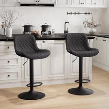 Black Bar Stools Counter Height Bar Stool Set of 2 Adjustable Swivel Faux Leathe