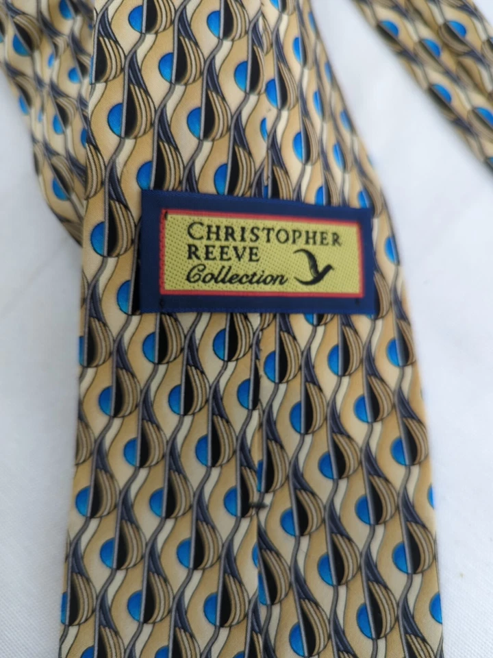 Corbata de Seda Christopher Reeve Azul Oro Hamlet Cita Stonehenge De Colección EE. UU. Foto 4 de 4