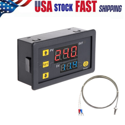 W3230 DC12V Digital Temperature Controller K Type Sensor Blue Red -60-500   USA