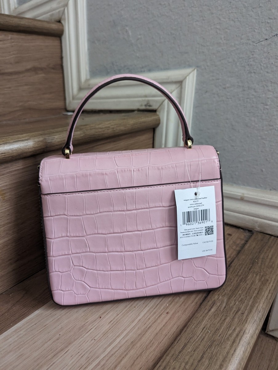 Kate Spade KE619 Reegan Croc Embossed Top Handle Crossbody Quartz