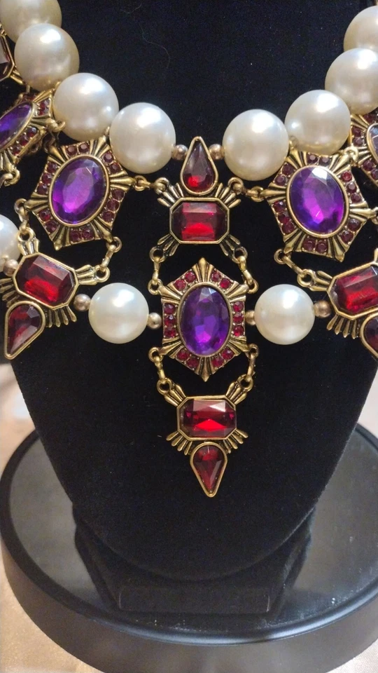 Collar Efigo PRECIOSO Oro Rojo Púrpura y Perla702 Foto 3 de 4