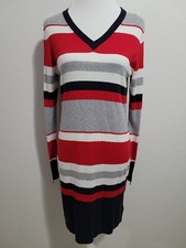 MICHAEL KORS Women's Sweater Dress Long Sleeve V-Neck Multicolor Striped.Size S