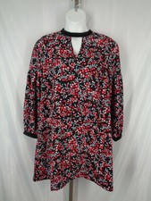 Loft Floral Berry Velvet Trim Choker Dress Size Large