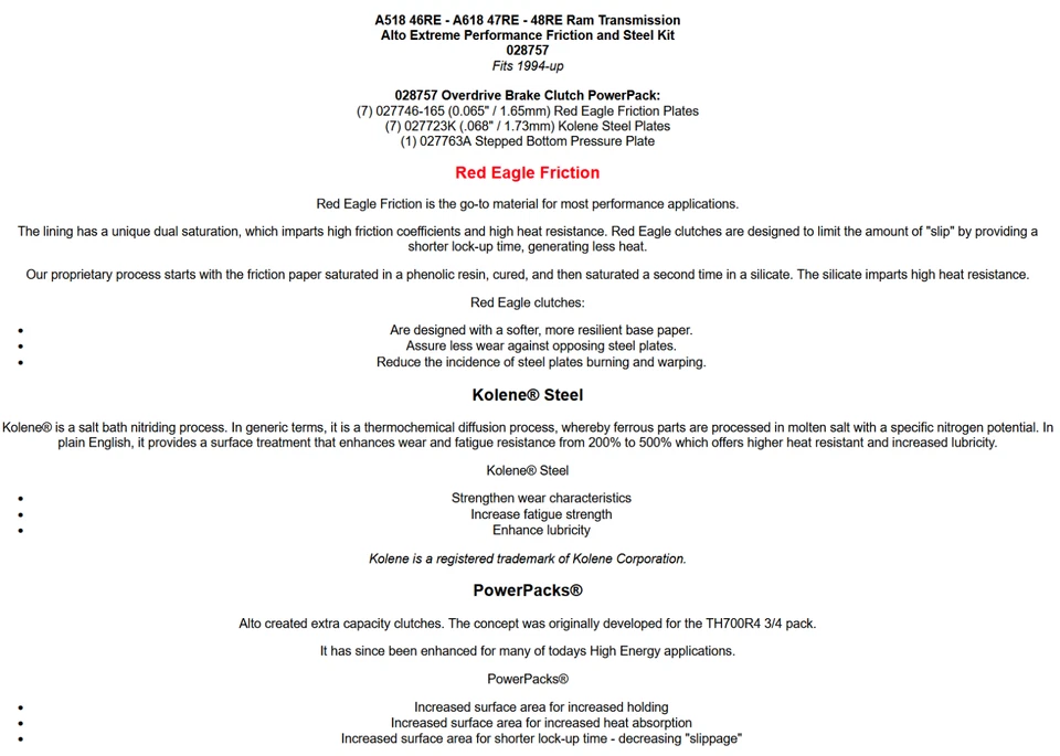 Embragues de fricción 46RE 47-48RE Alto PowerPack Red Eagle alto rendimiento 028757 Foto 3 de 3