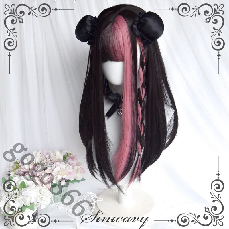 Pink Full Wig Black Mix Hair Harajuku Girls Lolita Hairpiece Daily Cosplay - Image 3 of 4