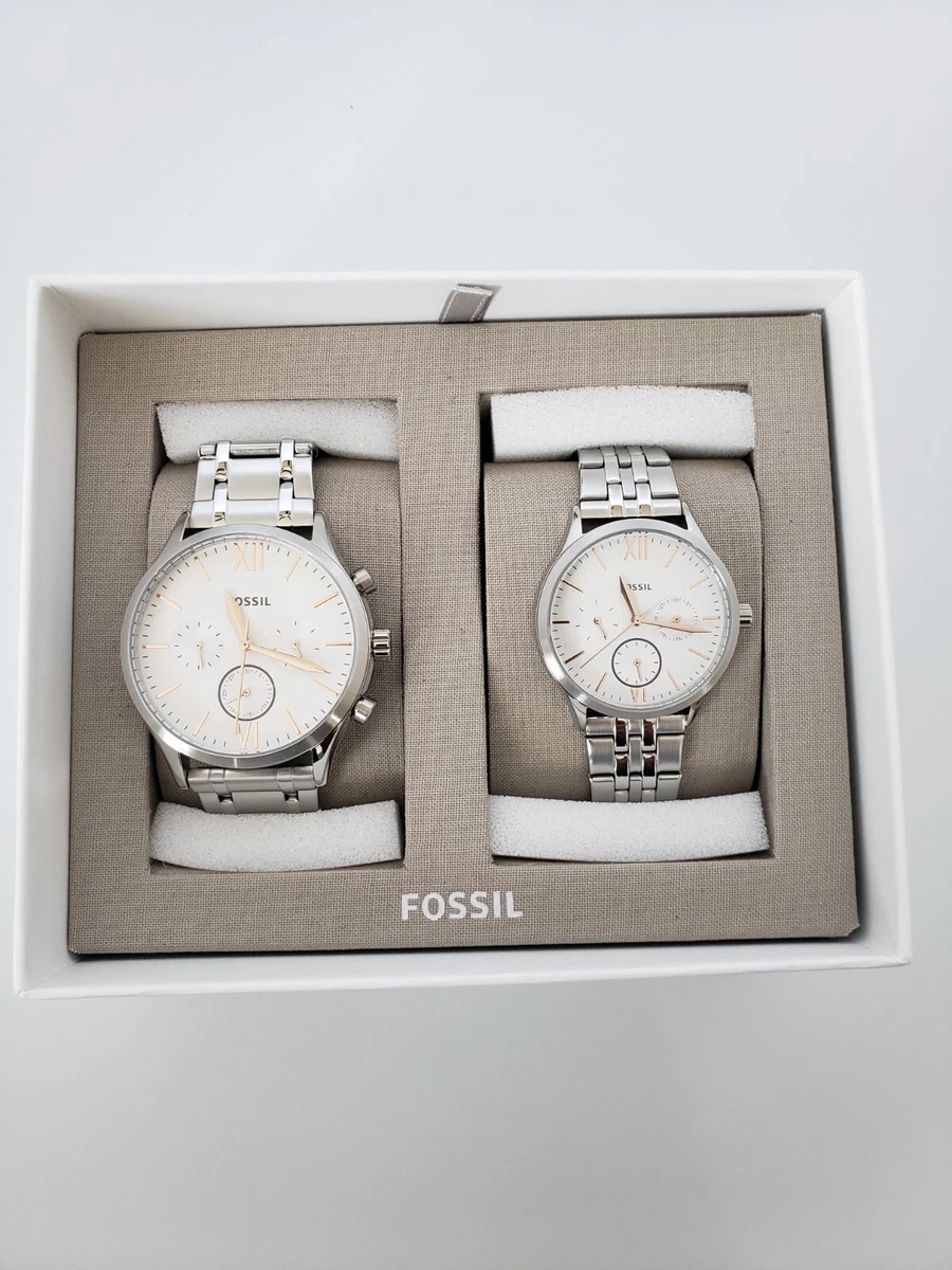 Fossil His Her Fenmore Multifunction White Dial Steel Watch Gift