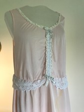 Vintage 50 Lingerie Rare Slip Lace M Pink Nylon Babydoll Chemise Dress FLAW Gown