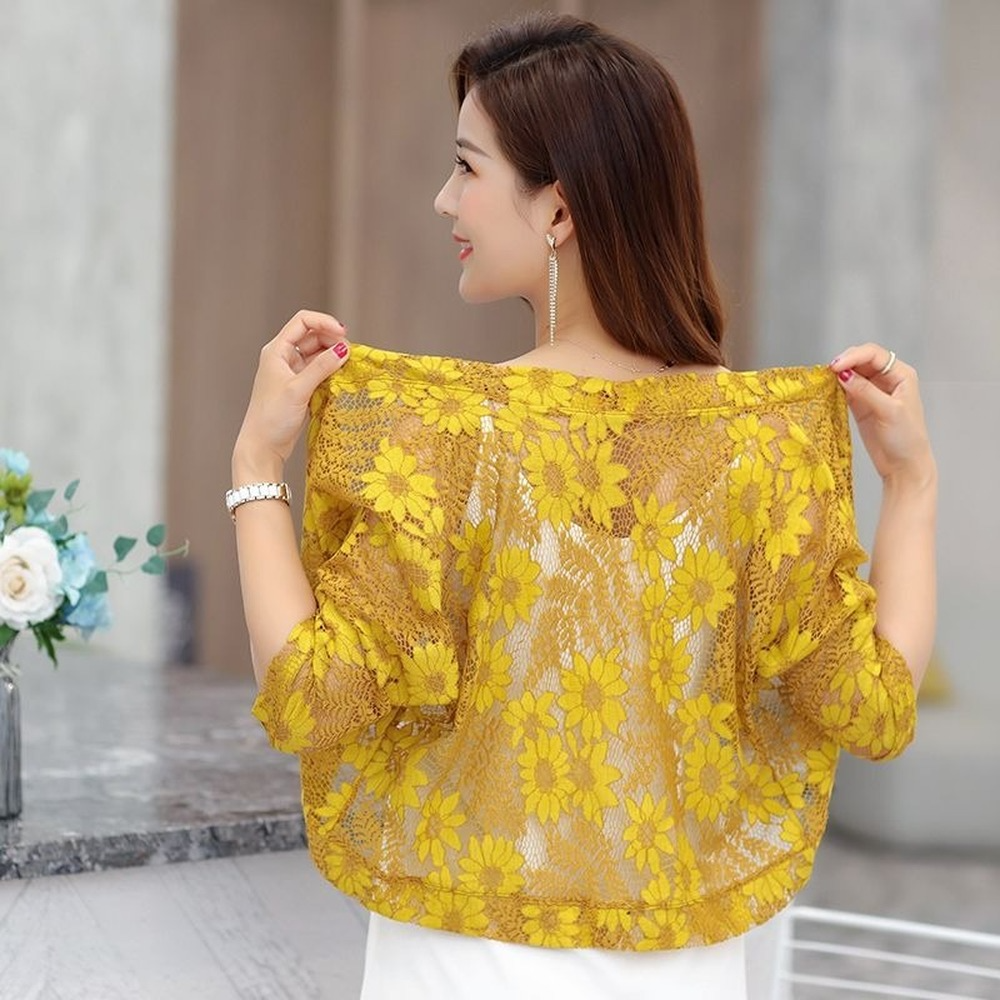 Floral Women Lace Cape Jacket Shrug Bolero Capelet Cardigan Coak Hollow