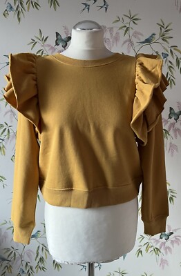 BNWT Monki Mustard Yellow Frill Sweater Jumper XS UK