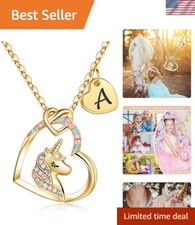 Gold Unicorn Necklace with Colorful CZ Heart Pendant - Perfect for Little Girls