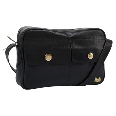 CELINE Shoulder Bag Leather Black Auth 112075