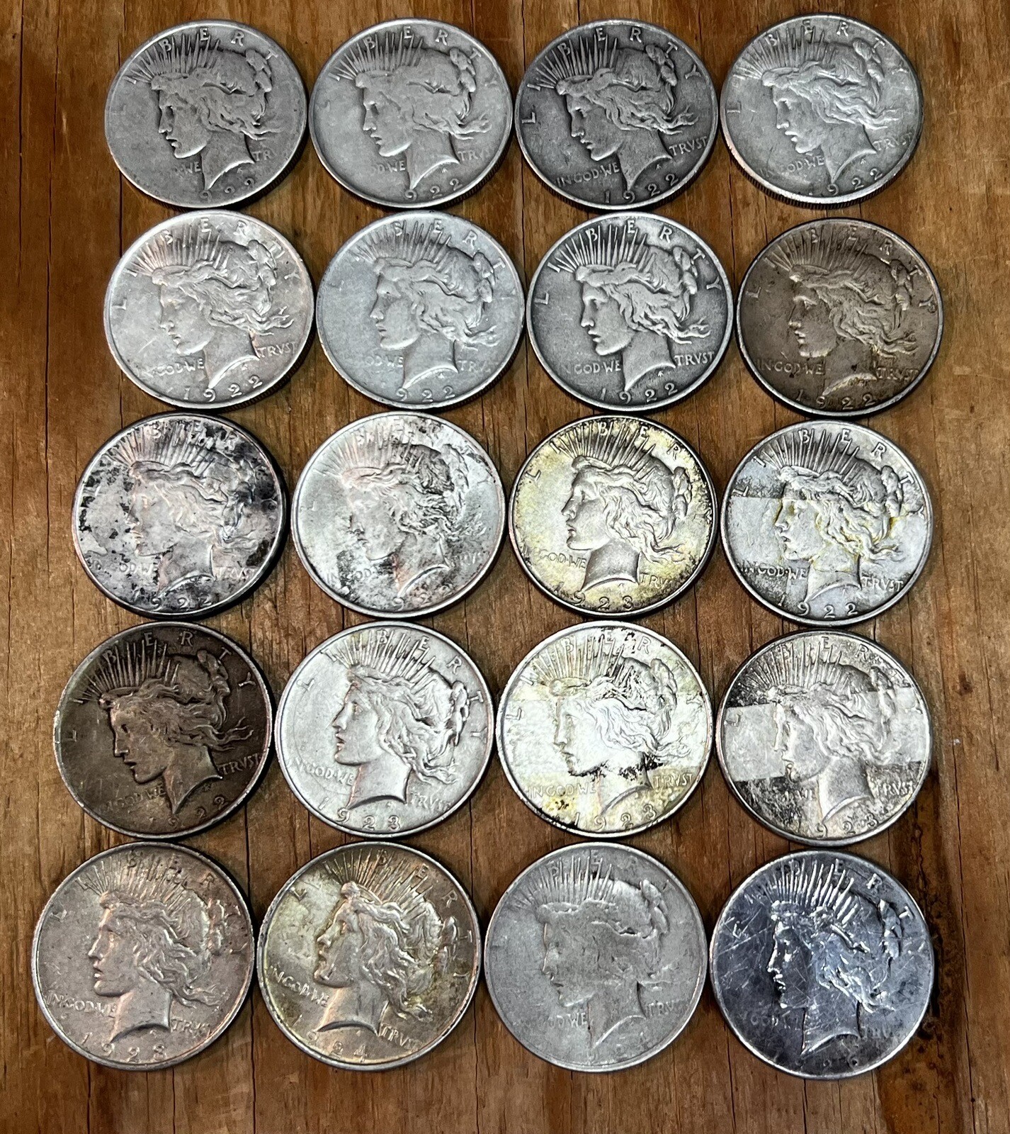 Roll of 20 Peace 90 Silver Dollars Various Date/Grade Antique