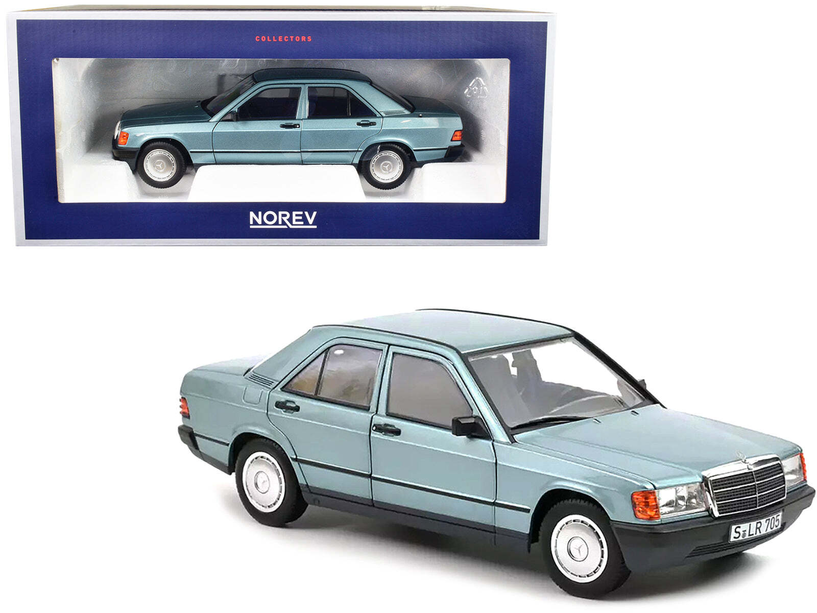 1984 Mercedes-Benz 190 E Light Blue Metallic with Blue 1/18 Diecast Model Car