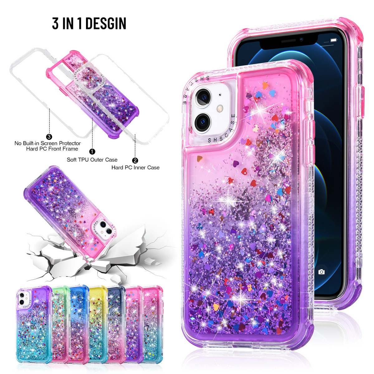 Shockproof Bling Liquid Glitter Case For iPhone 15 14 13 12 11 Pro