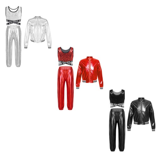 Kids Girls Dance Sparkling Outfit Sequins Dancewear Hip-hop Activewear Pants