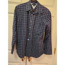 Men Tommy Hilfiger Navy Blue Window Pane Logo Pocket Button Down Shirt size L