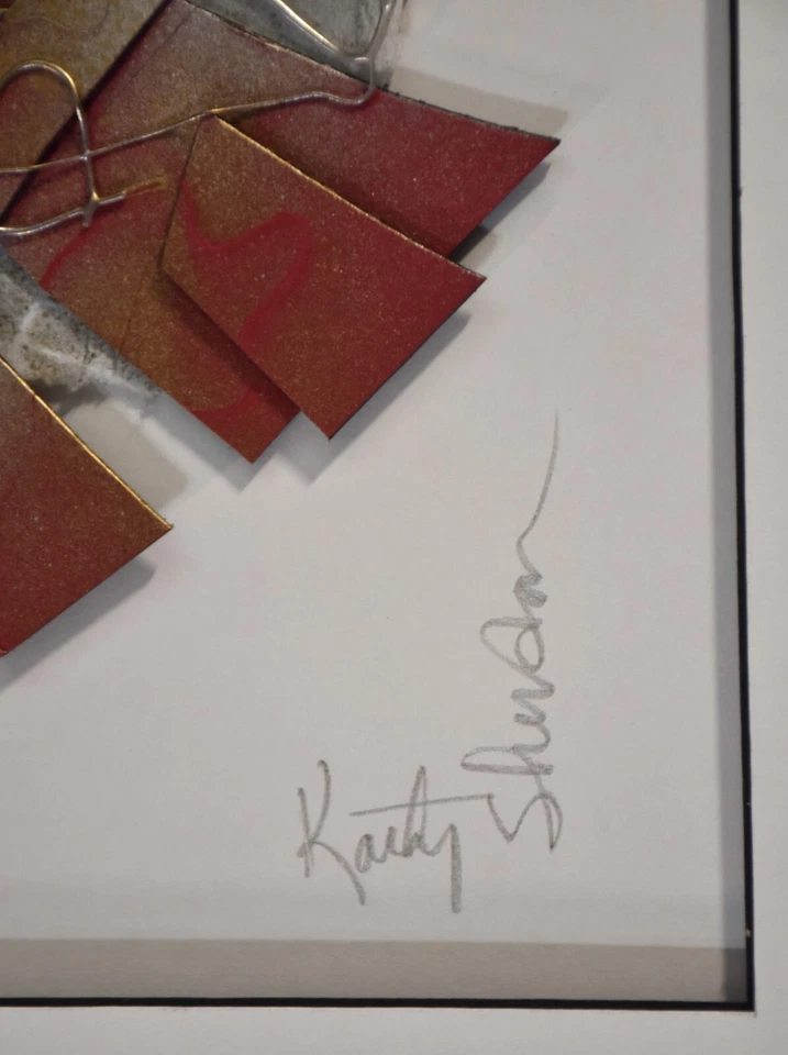 Arte en papel y metal Kathy Sheldon original de medios mixtos firmado, 23"x19" Foto 3 de 4