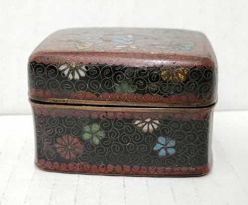 Caja de baratijas japonesa esmaltada Cloisonne con tapa pequeñas mariposas de metal brillantes - Imagen 6 de 10