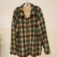 Retro Fleace Plaid Flannel Green Brown Plaid Jacket 2xl Xlarge Pulse Oversized