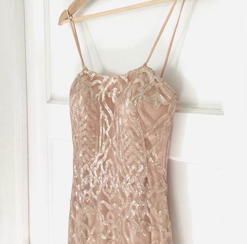 Wtoo Talisa Sequence Mesh Strapless Gown Latte Color Size 0XL Or Size 0 - Picture 5 of 15