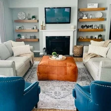 Boho Pouffe Brown Unstuffed New Square 30'' Leather Moroccan Ottoman Genuine