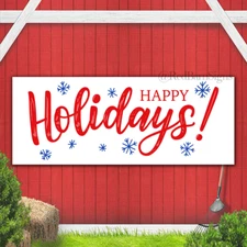 Happy Holidays white background indoor outdoor banner